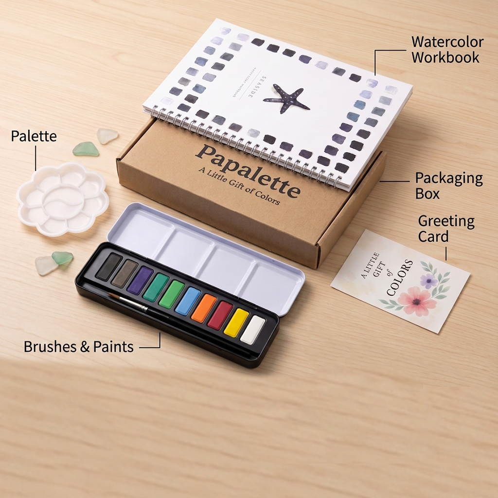 Beginner-Friendly Watercolor Workbook Set with 12 Colors Paint Set & Brush & Palette