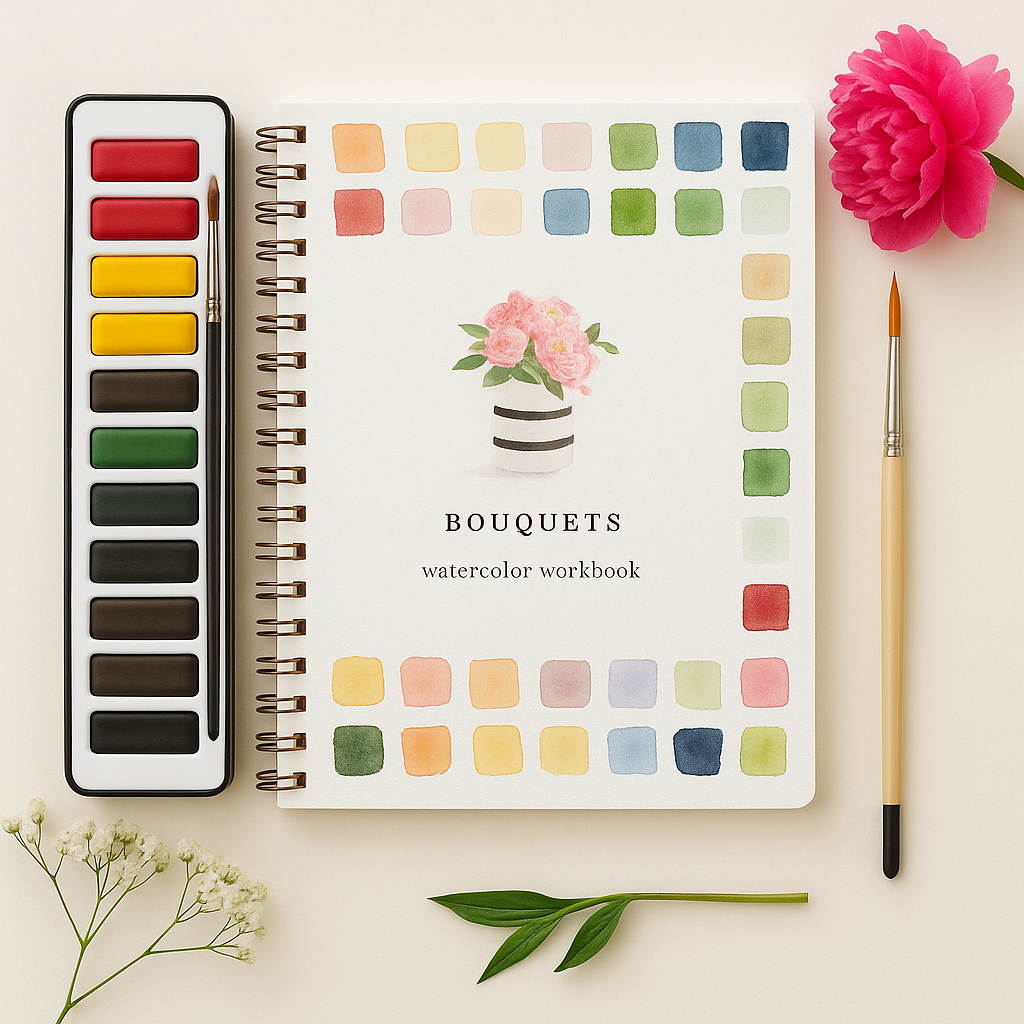 Beginner-Friendly Watercolor Workbook Set with 12 Colors Paint Set & Brush & Palette